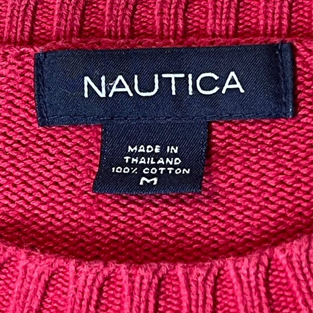 Nautica Men's Medium Red Cotton Sweater Crewneck Long Sleeve Logo Valentine - Picture 2 of 12